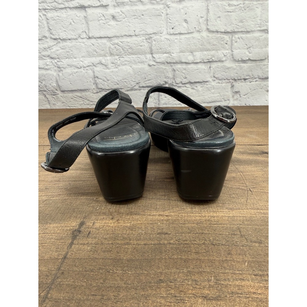 Dansko Black Leather Strappy Wedge Sandals Buckle Comfort Shoes Womens Size 38 - Picture 11 of 12